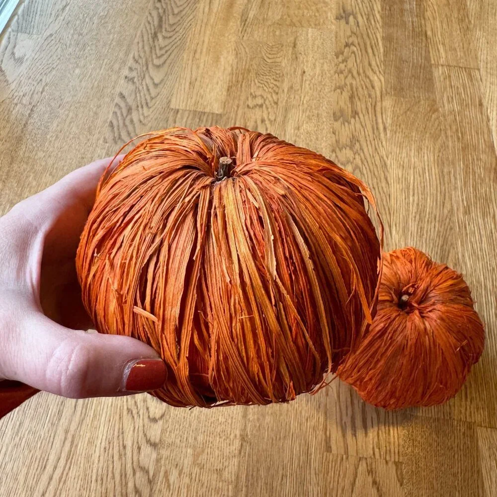 Vintage Set of 4 Wicker Straw Pumpkins